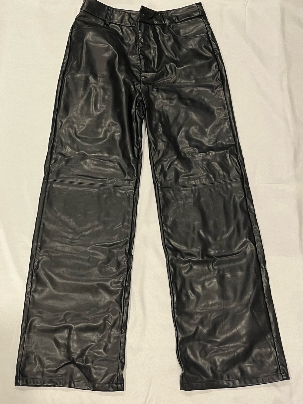 Women’s Faux Leather Wide-Leg Jeans - Black